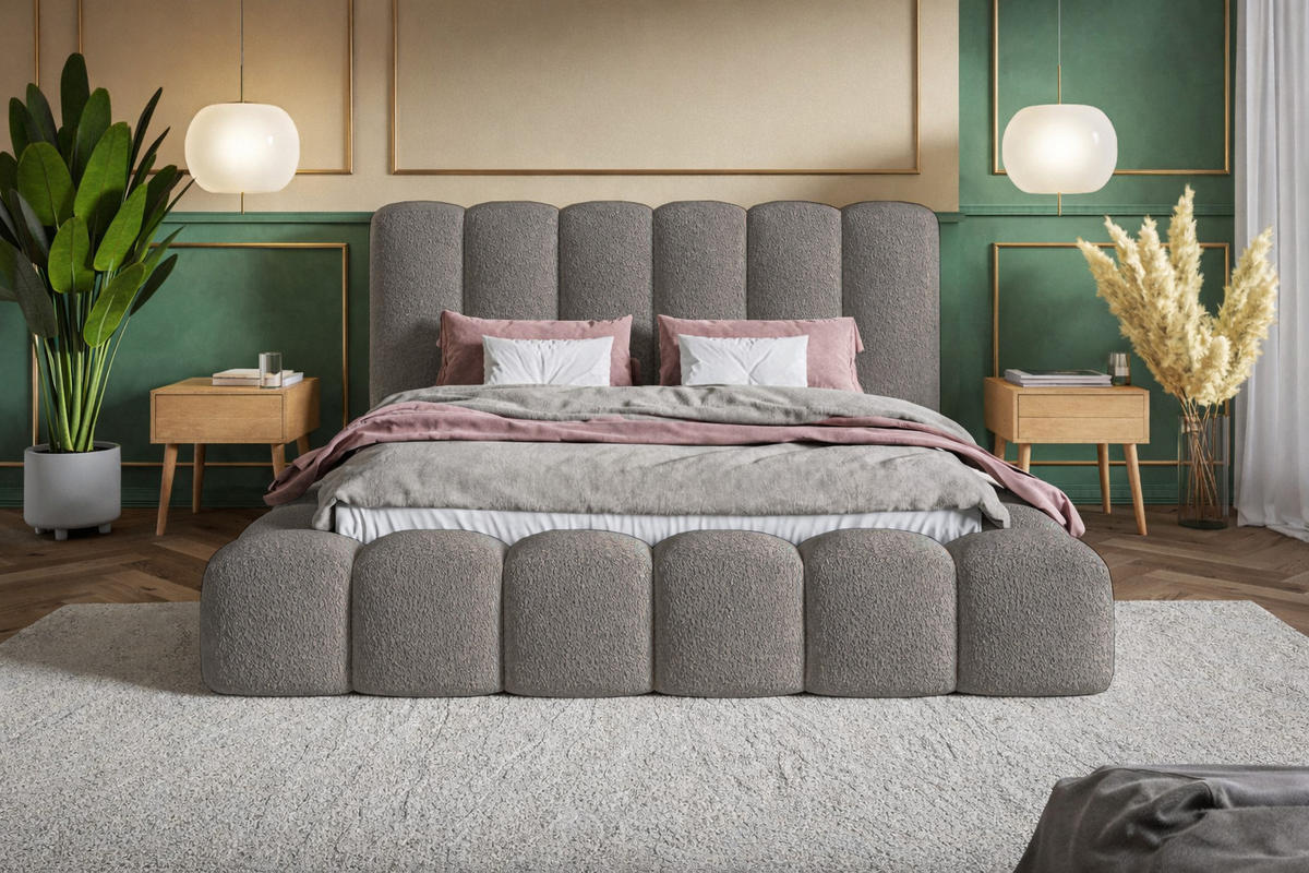 POLSTERBETT 140x200 Madeno mit Bettkasten, Boucle, Grau - Grau, Holz/Textil (140/200cm) - Emporius