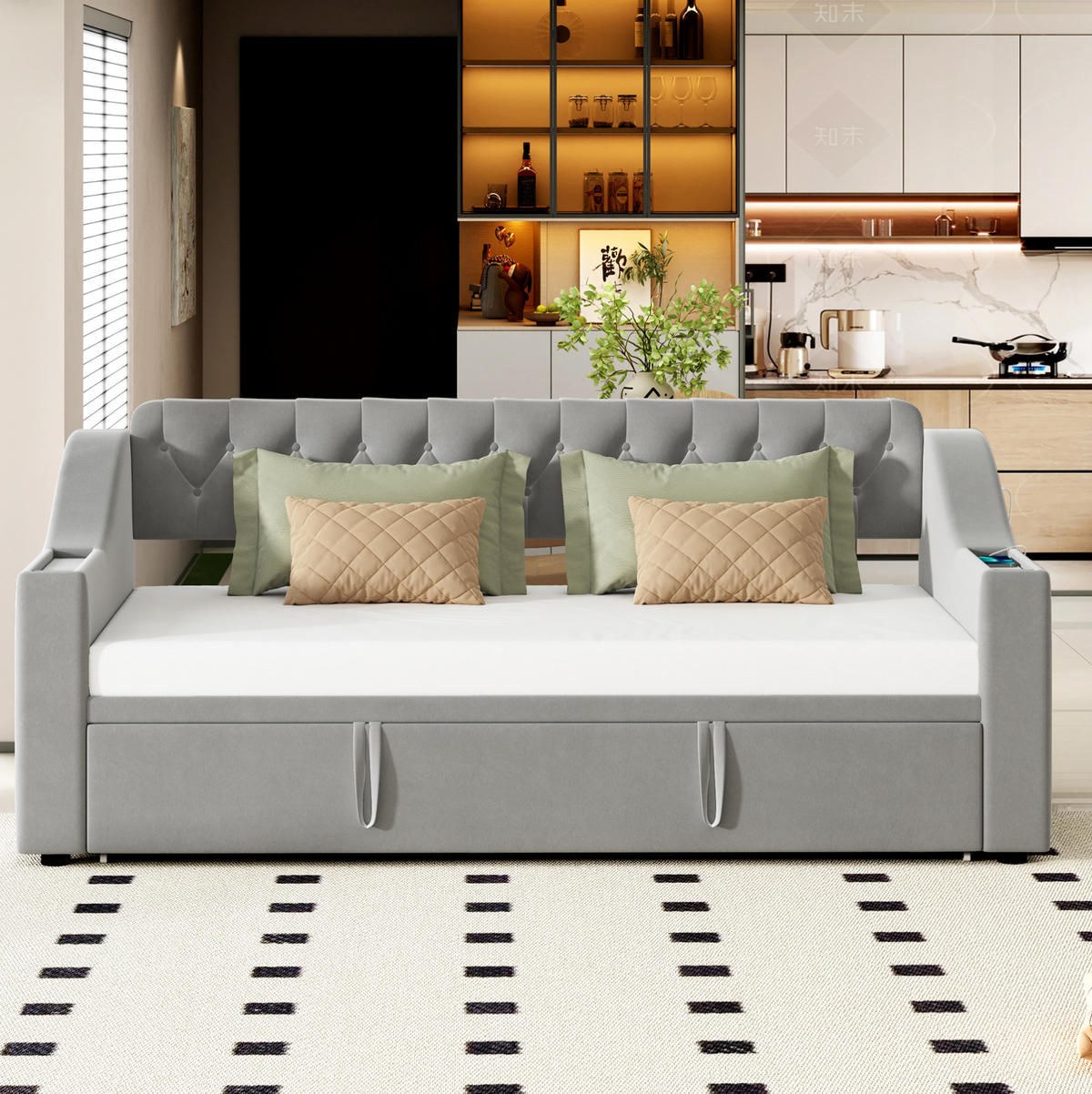 POLSTERBETT 90/190 cm Grau aus Samtstoff mit USB-Ladeanschluss - Grau, Textil (90/180cm) - OKMYHOME