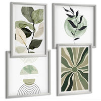 BILDER SET 4er Set - 50x50 cm & 40x60 cm Silberner Rahmen - Geometrische Pflanzenformen - Silberfarben, Kunststoff (50/50cm) - TULUP