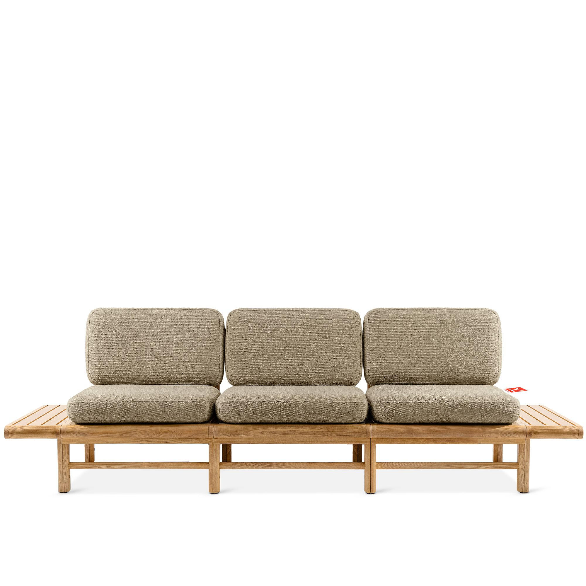 GARTENSOFA ATREDA 3-Sitzer, mit beideseitig Ablagen - Beige, Holz/Textil (260/74/80cm) - KONSIMO®