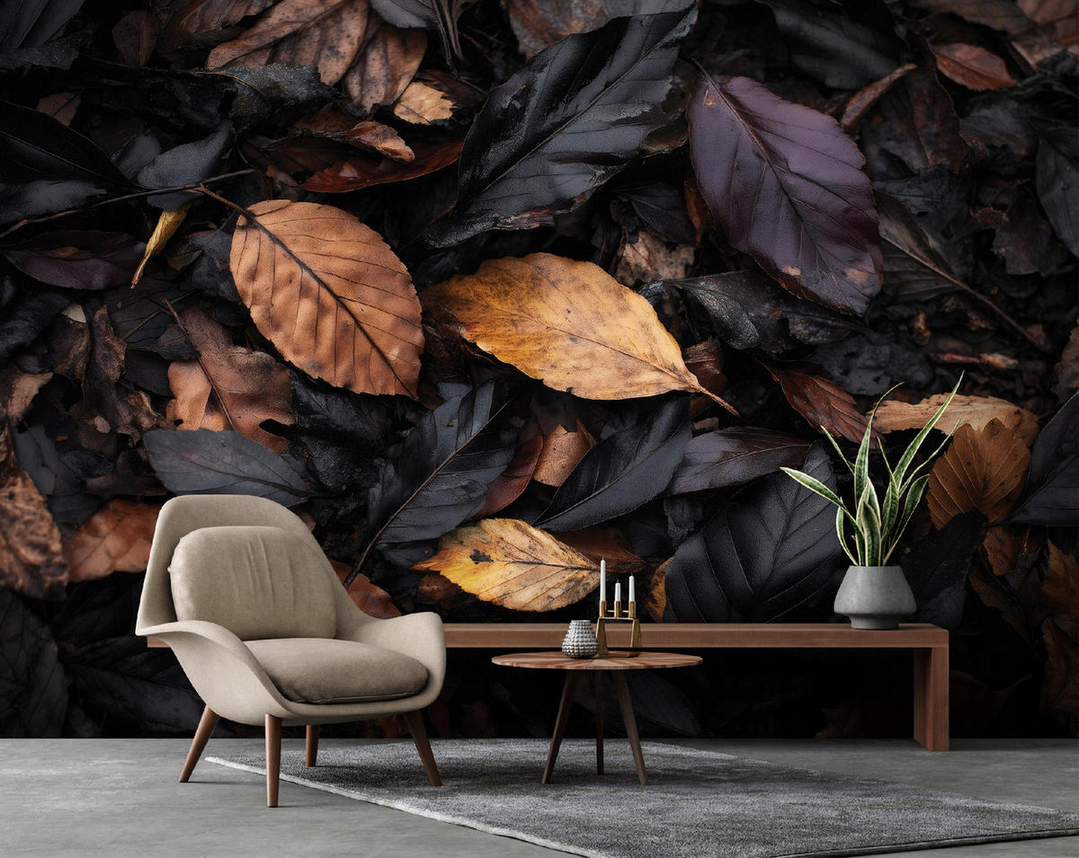 FOTOTAPETE Blätter Natur Schwarz 200x140 cm - Multicolor, Papier (200/140cm) - Wallarena
