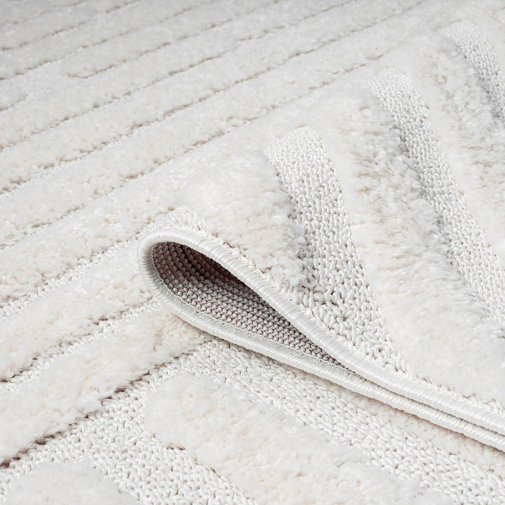 Thumbnail - carpet city Hochflor-Teppich, Creme, Textil, Grafikmuster, Rund, 160x160 cm, Oeko-Tex® Standard 100, für Fußbodenheizung...