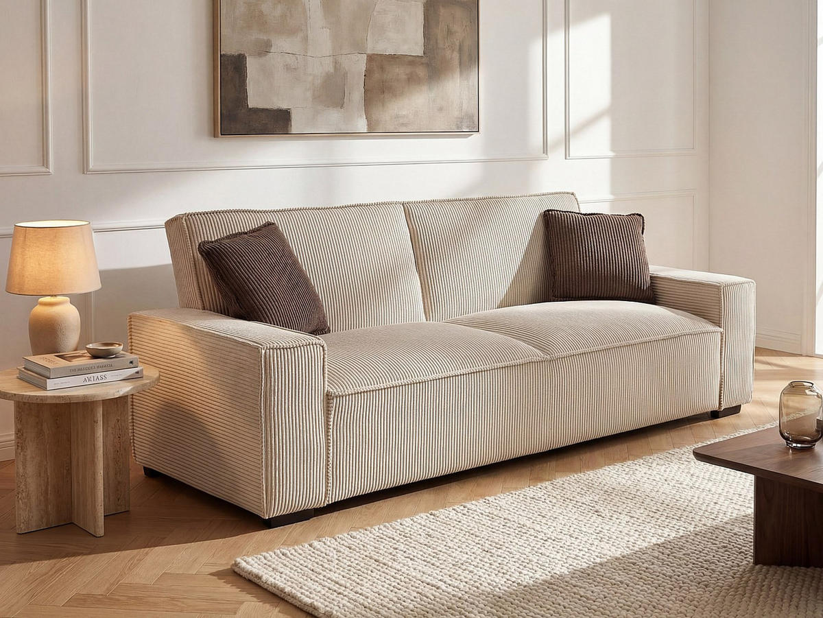 SCHLAFSOFA - 3 Personen - Samt, Stoff - Beige - - Beige, Textil (230/87/94cm) - Vente-Unique