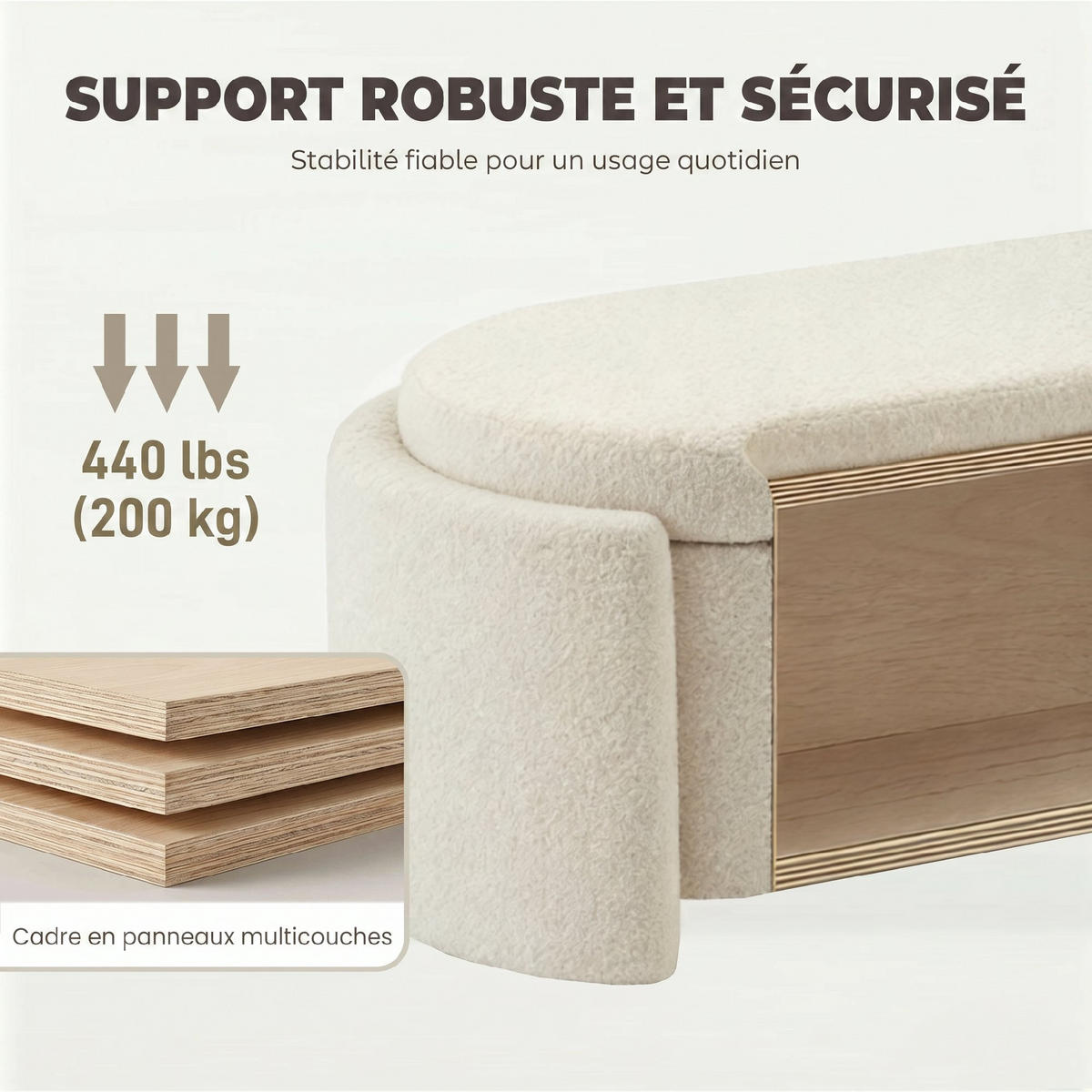 TRUHENBANK DE-16459 oval mit Teddyfell-Bezug und Stauraum Creme - Creme, Textil (129/44/48.5cm) - ComfortXL