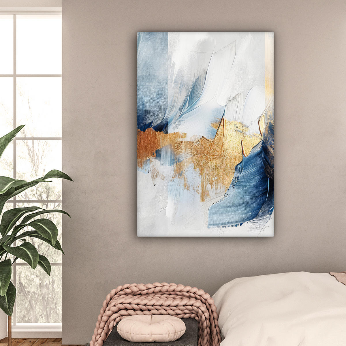 LEINWANDBILD Gold - Blau - Aquarell - Kunst - Modern 90x140 cm - Hellblau, Textil (90/140cm) - MuchoWow