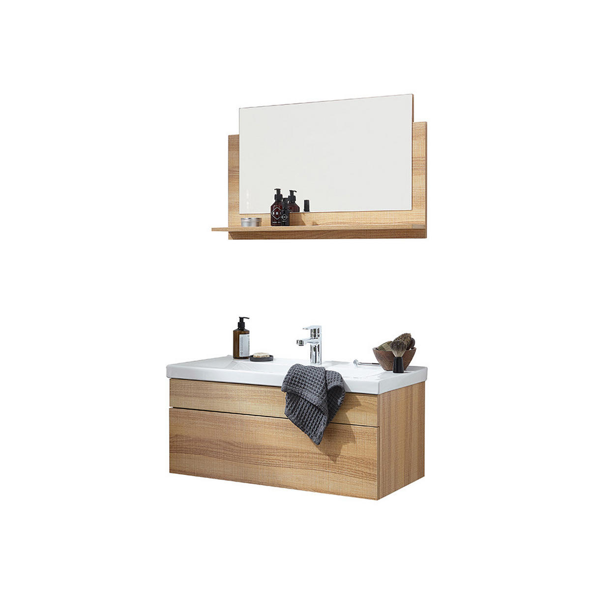 BADMÖBEL WANGEROOGE BIG M - Holz, M - Nussbaumfarben, Holz/Keramik (33/73/80cm) - Home Deluxe