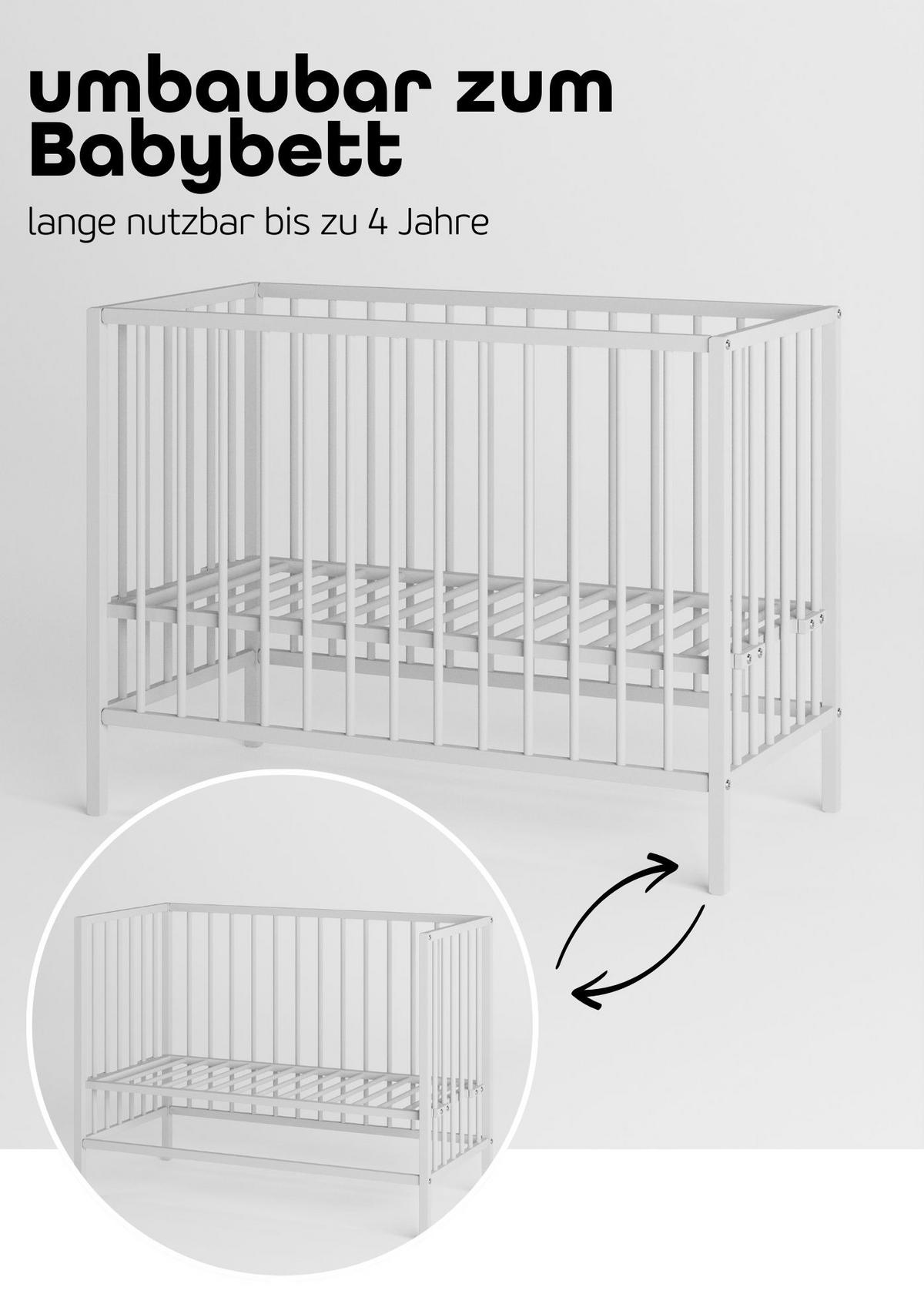 BEISTELLBETT mit Umbauseite - weiß - Dreamy 4 in 1 Bett - Weiß, Holz (120/90/60cm) - Sämann – make a difference.