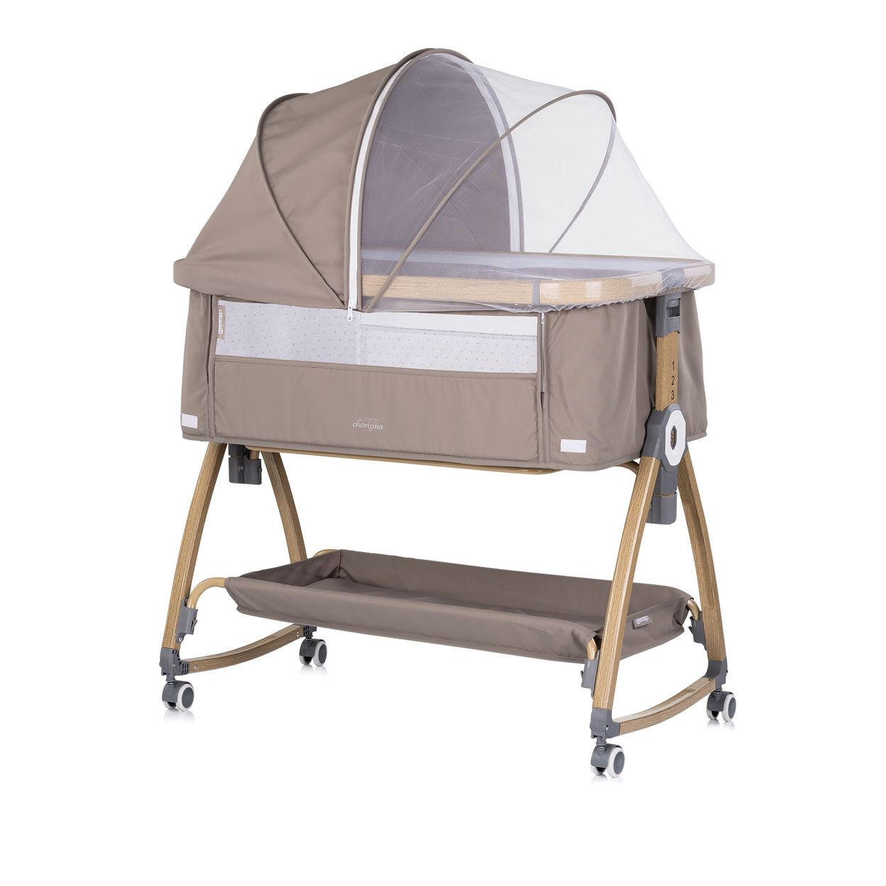 BEISTELLBETT Charisma braun 84 x 49 cm, Wiegenfunktion, höhenverstellbar, Anti-Reflux, Moskitonetz - Braun, Metall (49/84cm) - Chipolino