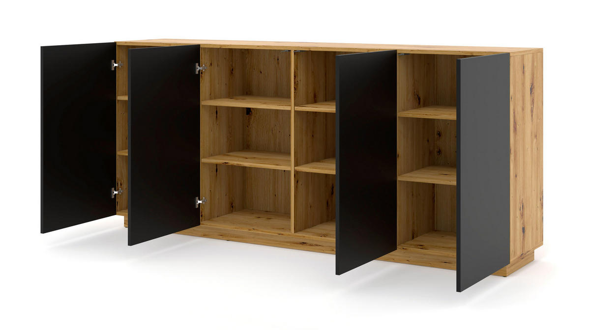 KOMMODE Artisan Eiche, Schwarz 198/89/41 - Schwarz, Holzwerkstoff (198/89/41cm) - RAUMHIRSCH FURNITURE