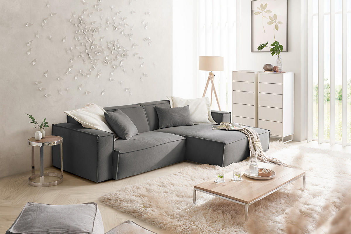 ECKSOFA SAMU Anthrazit Cord - Anthrazit/Schwarz, Textil (276/168cm) - KAWOLA