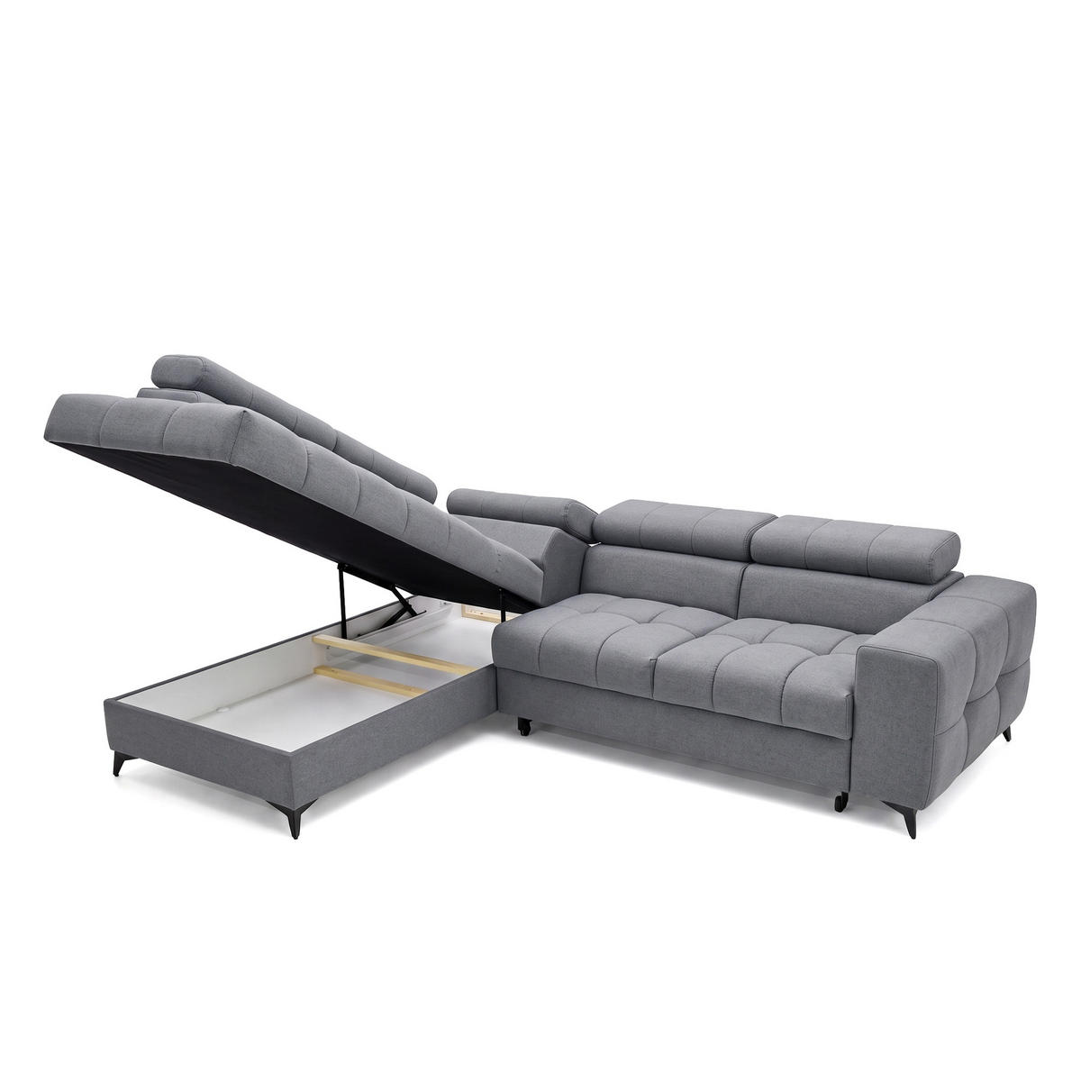 ECKSOFA PUDDING L Links mit Schlaffunktion 125x195 Velours Dunkelgrau - Dunkelgrau/Schwarz, Holz/Textil (203/275cm) - Muffo
