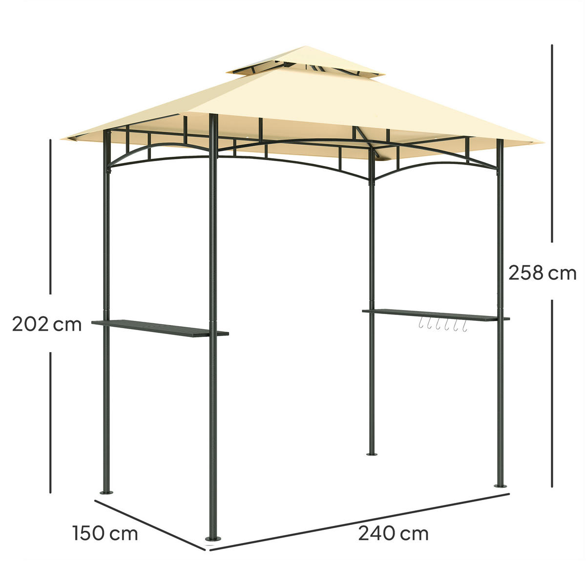 GRILLPAVILLON aus Metall und Polyester, Beige - Beige, Metall (150/258/240cm) - Outsunny