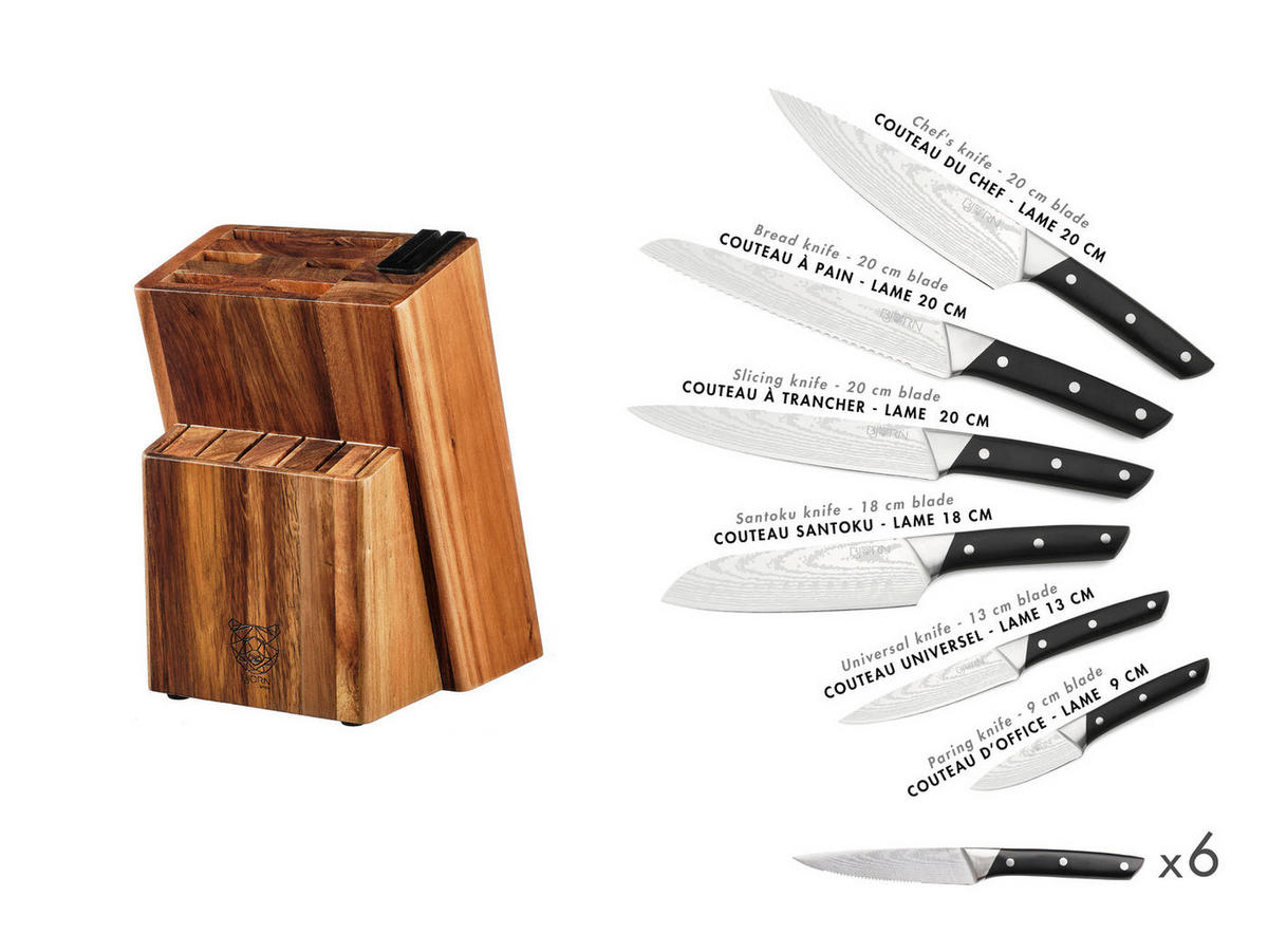 KÜCHENMESSERBLOCK und Steakmesser ERLING Loviisa - 14er-Set - Silberfarben, Metall (1cm) - Björn