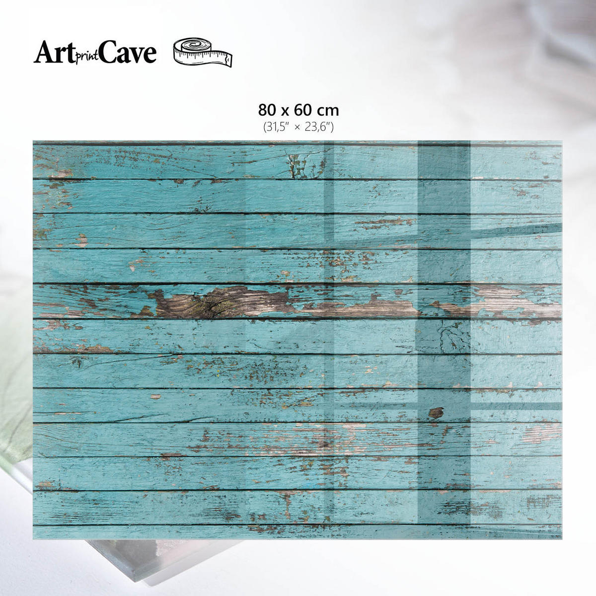 GLASPLATTE 80x60 cm – Türkisfarbene Bretter - Grau, Glas (0.4/80/60cm) - ArtPrintCave
