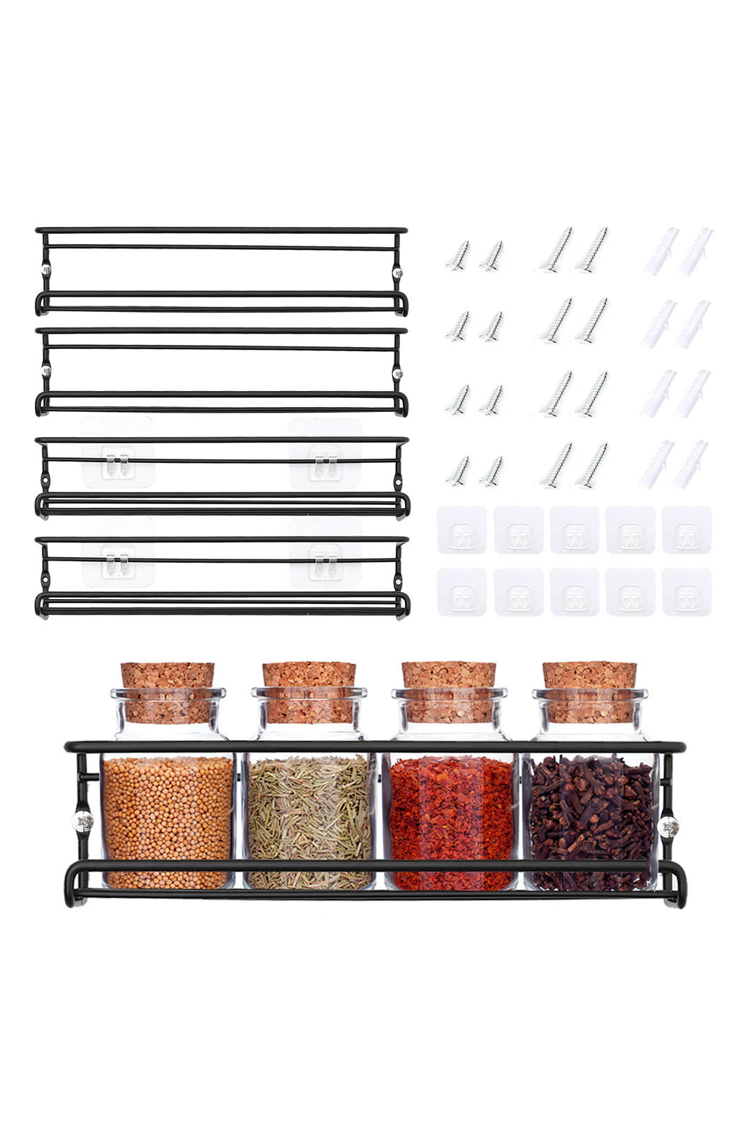 GEWÜRZREGAL 4er Set wandmontiertes aus Kohlenstoffstahl in Schwarz Sicheres Design Optimale Raumnutzung 400 x 145 x 145 cm - Schwarz, Metall (400/145/145cm) - Livingandhome