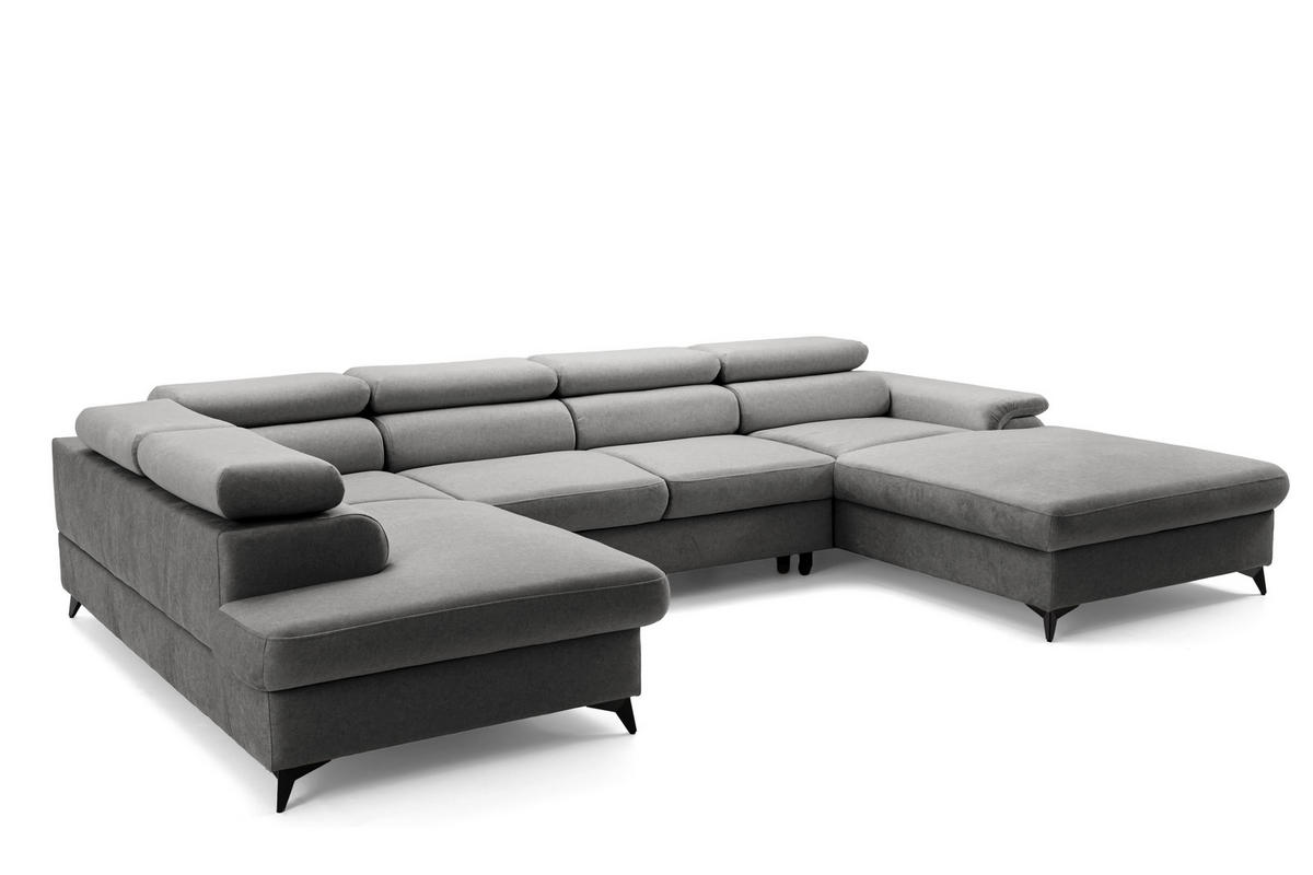 ECKSOFA U-Form PLAZA U Links mit Schlaffunktion 125x256 Velours Grau - Schwarz/Grau, Holz/Textil (350/95/210cm) - Muffo