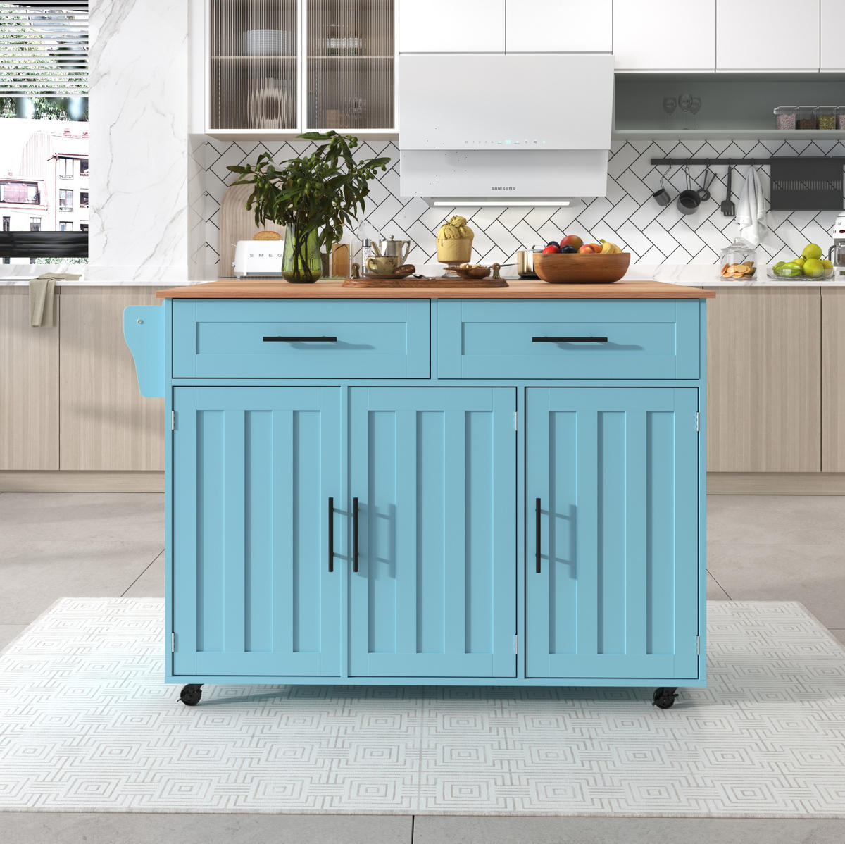 SPEISEWAGEN mit Klappplatte 129 x 71 x 91,5 cm MDF Blau - Blau, Holz (46/91.5/120cm) - Beauniv