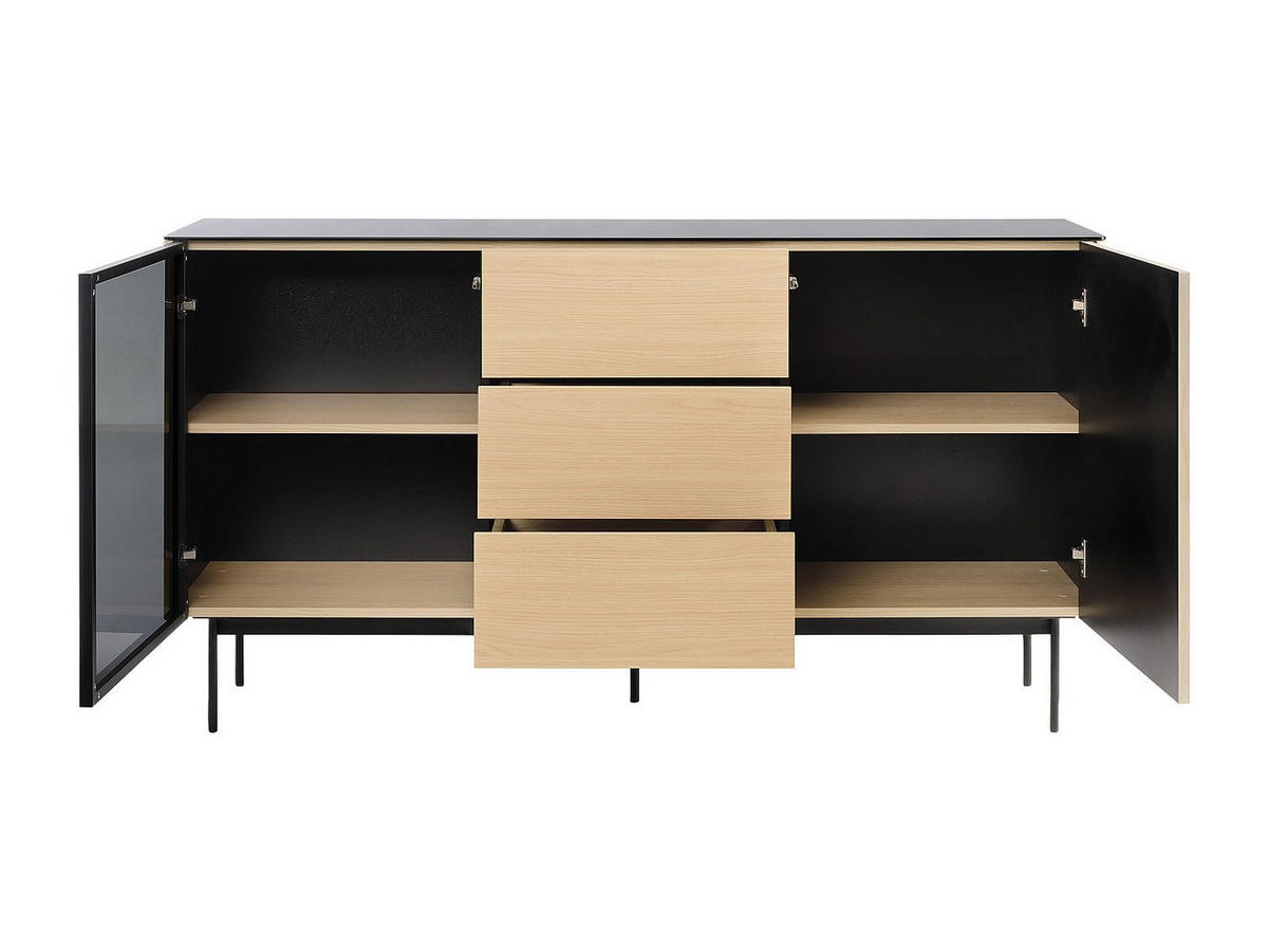 SIDEBOARD - 157 cm x 39 cm - glas - schwarz, naturfarben hell Sayera - Schwarz/Naturfarben, Glas/Holz (157/84/39cm) - Vente-Unique