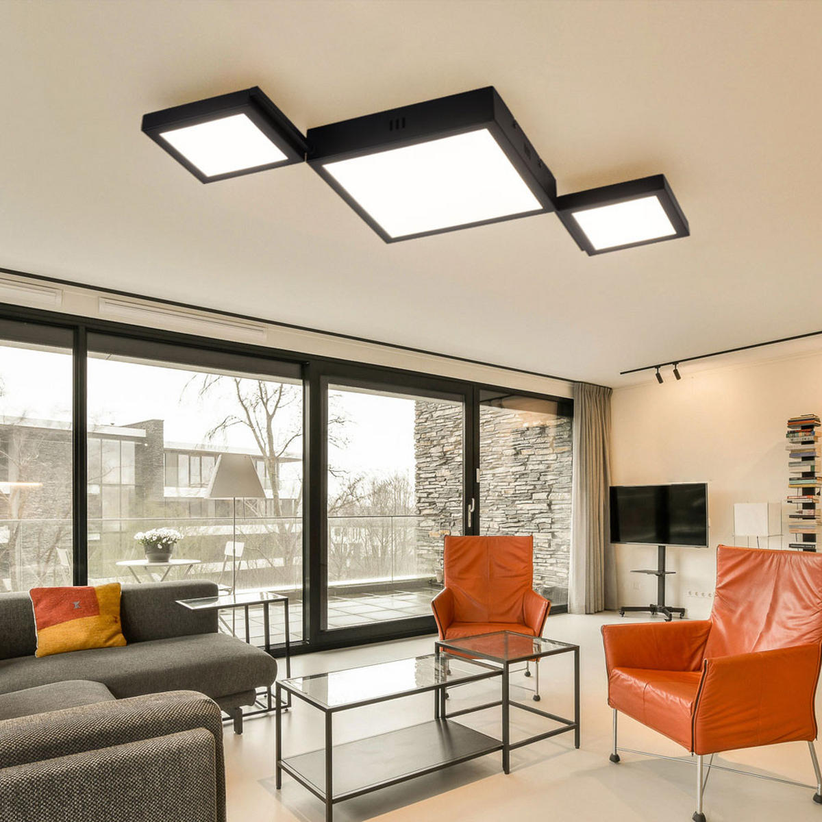 LED DECKENLEUCHTE Schwarz Opal - Schwarz, Metall (71/31/4.5cm) - Globo Lighting