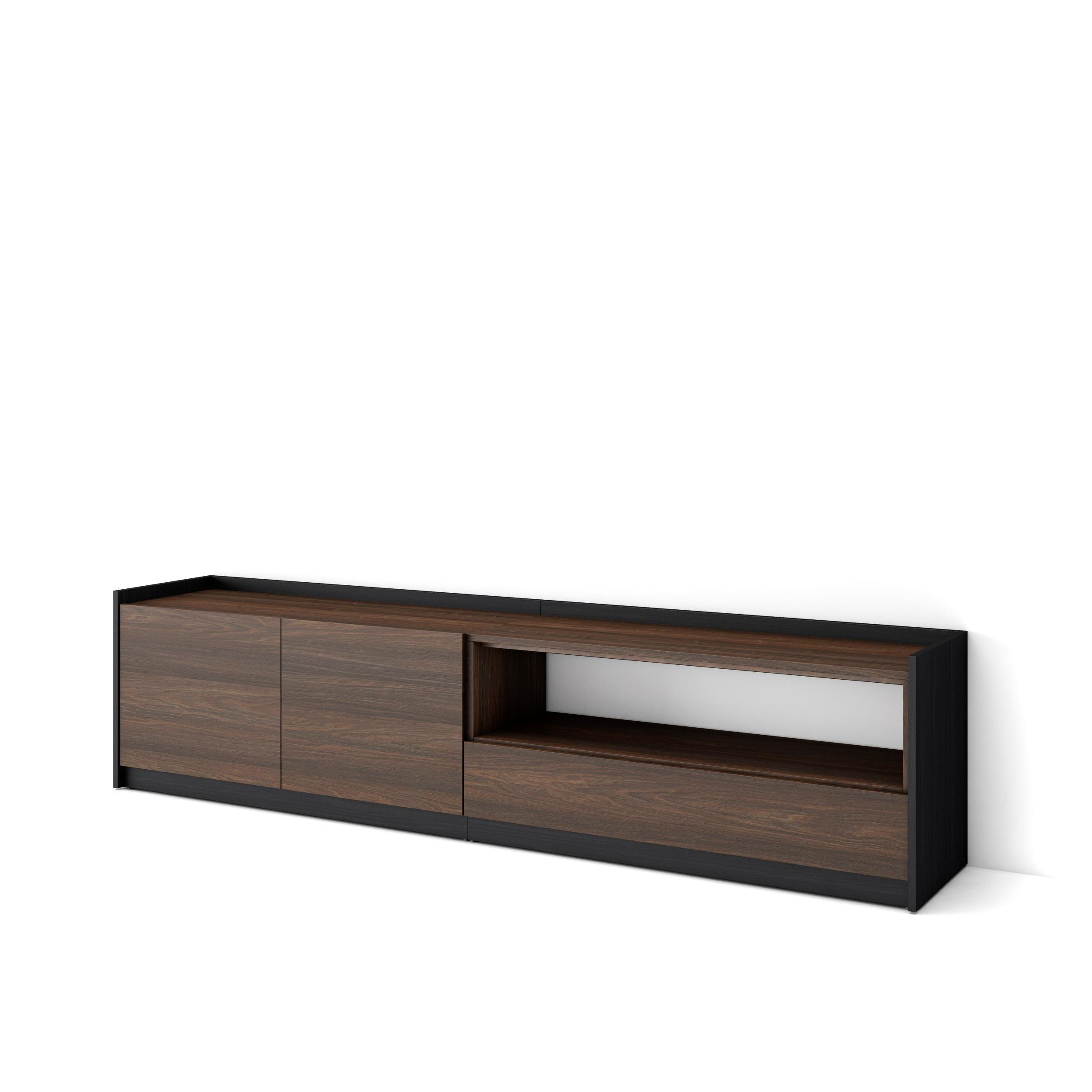 TV-SCHRANK, Lowboard, Dunkler Eiche und Schwarz, 207/37/50cm - Dunkelbraun, Holzwerkstoff (207/50/37cm) - Skraut Home