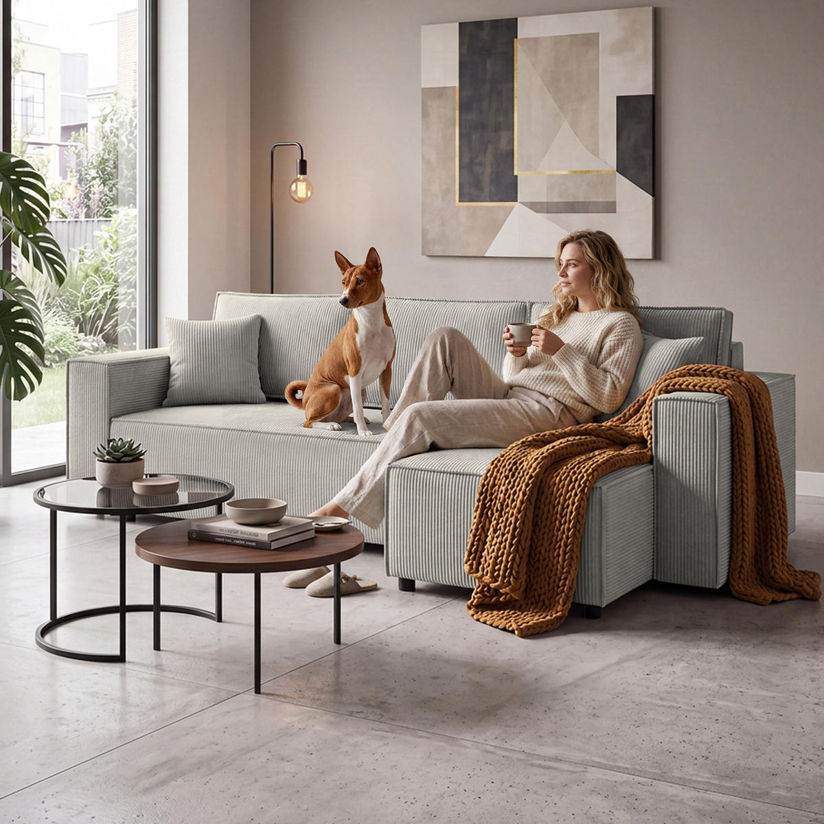 ECKSCHLAFSOFA Neapol mit Bettkasten, 255 cm, Cord-Stoff, Beige - Beige/Schwarz, Textil (256/148cm) - Beautysofa