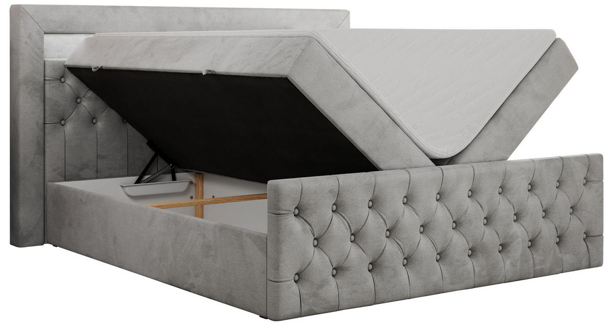 BOXBETT GOLD-9 LED 120/200 Hellgrau Velvet - H3 - Hellgrau, Holz/Textil (120/200cm) - MKS