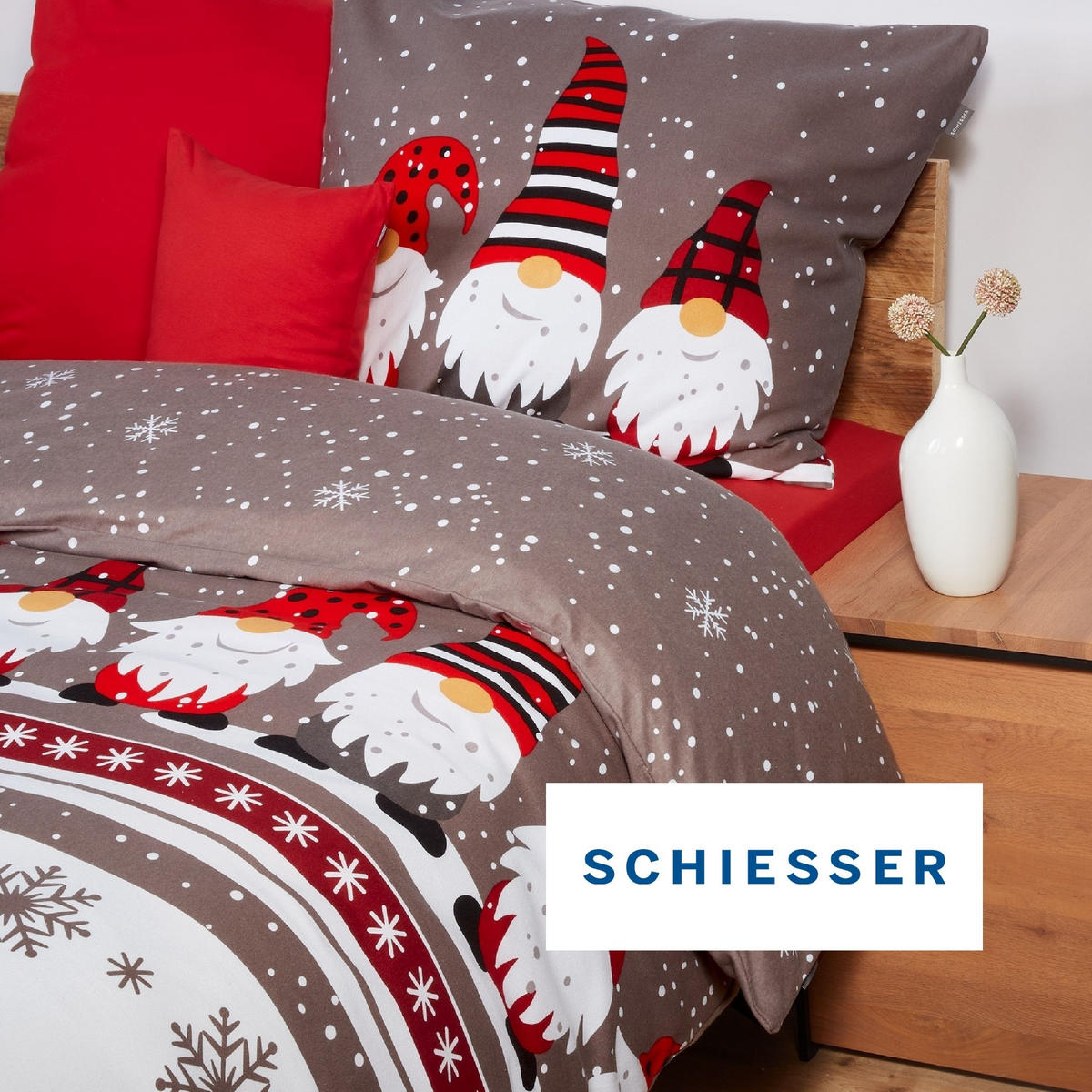 BETTWÄSCHESET Wichtel - Feinbiber - 2-teilig - 155x220 cm - Grau - Grau, Textil (155/220cm) - SCHIESSER