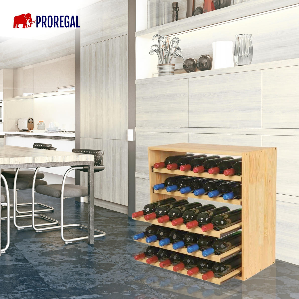 WEINREGAL Vincellar Mod 60x60x30 cm Auszug Modul Für 30 Flaschen mit Ausziehbaren Ebenen Massives Kiefernholz Natur - Naturfarben, Holz (60/60/30cm) - PROREGAL