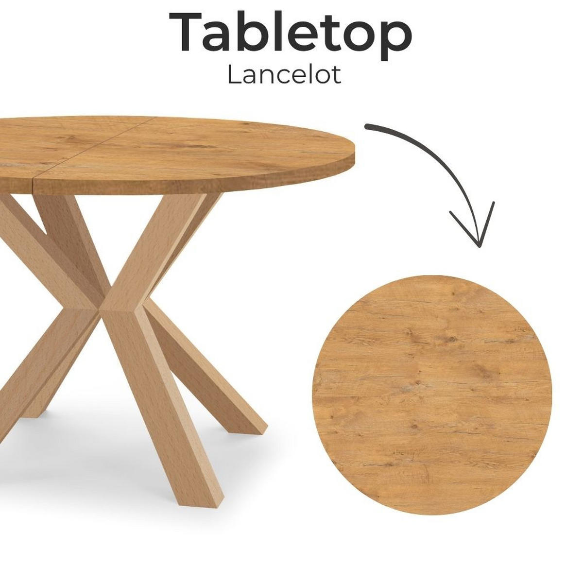 ESSTISCH RAL mit Holzbeinen, Durchmesser: 100 / 150 cm Eiche Lancelot - Eichefarben, Holz (100/150/77cm) - Dekori_Interiors