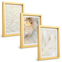 BILDER SET 3er Set - 20x30 cm Goldrahmen - Blättermuster Marmor abstrakt - Goldfarben, Kunststoff (20/30cm) - TULUP