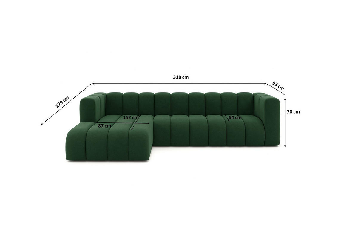 ECKSOFA L-Form GRAND 318 cm, Stoff Salvador, Grün, Links - Grün, Holz (318/179cm) - Kaiser Möbel