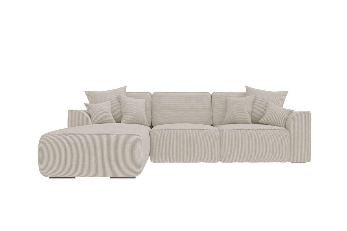 ECKSOFA GUSTO Cordstoff Greige Links inkl. Schlaffunktion - Chromfarben/Greige, Kunststoff/Textil (295/194cm) - 99rooms