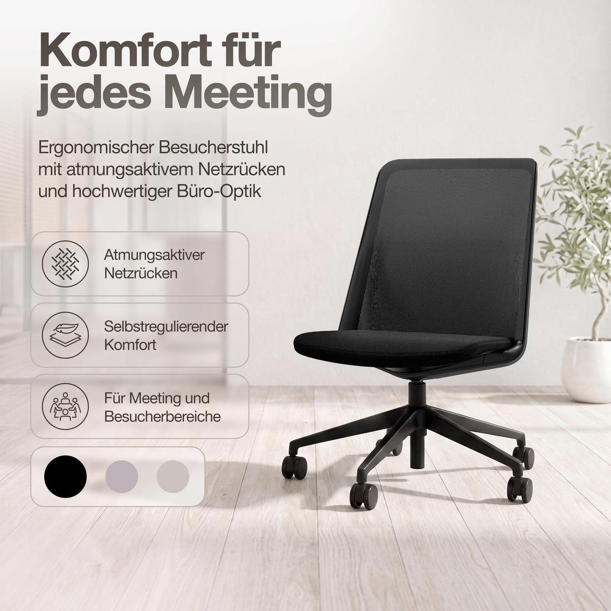 DREHSTUHL Bürostuhl Alassio / Schwarz - Schwarz, Textil (56/87/45cm) - ASSMANN
