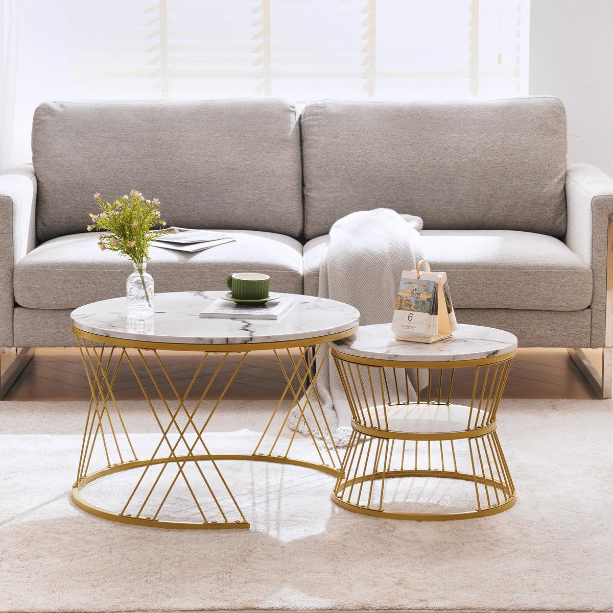 COUCHTISCH aus MDF 70x70x45 & 45x45x40 cm in Weiß mit Nesting-Design - Weiß, Holzwerkstoff (70/70/45cm) - Modfu