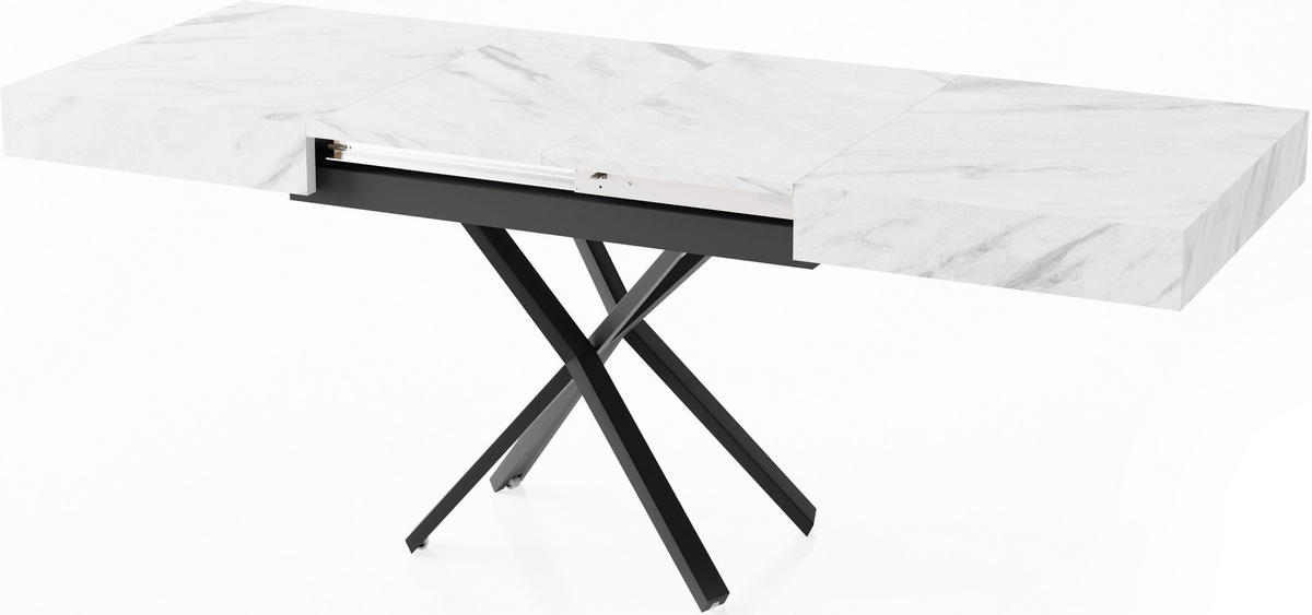 COUCHTISCH Cavetta X höhenverstellbar ausziehbar, Marmor Weiß 120-200/80/27-76 cm - Ecru/Schwarz, Holzwerkstoff/Metall (80/120/76cm) - WFL GROUP