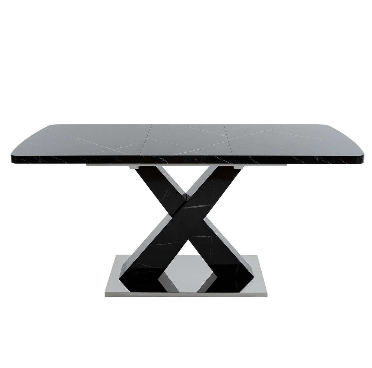 ESSTISCH 120-160/80/76,5 cm aus MDF und Stahl, ausziehbar mit schwarzer Marmoroptik, Schwarz - Schwarz, Holzwerkstoff (160/80/76.5cm) - Redom