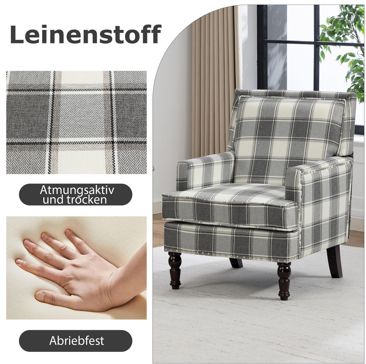 SESSEL 69/69/89 cm weiß-grau aus Baumwollleinen mit Streifenmuster - Weiß, Textil (69/89/69cm) - OKWISH