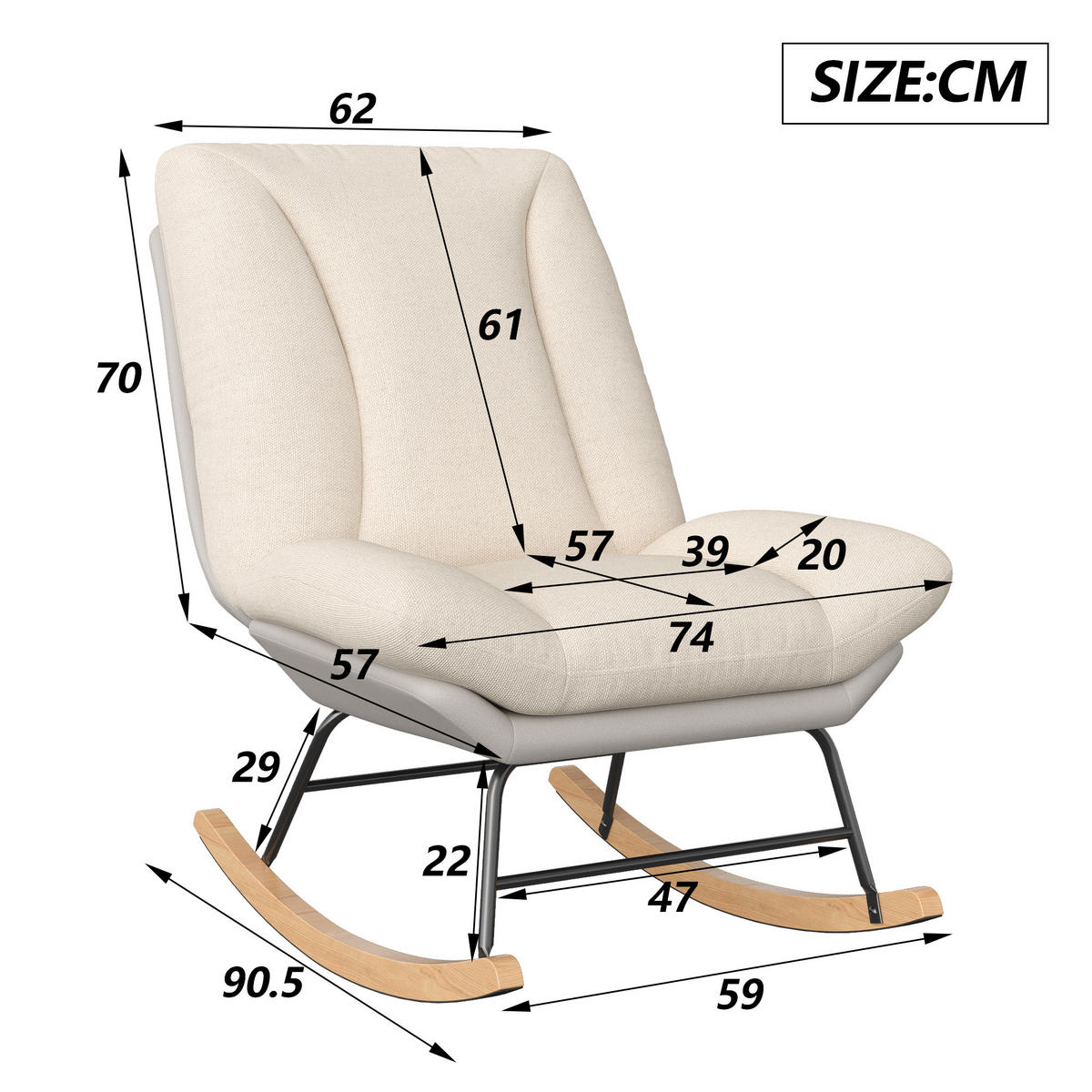 SCHAUKELSTUHL mit Verstellbarer Rückenlehne, Beige und Grau (A) - Beige, Metall (90.5/100/62cm)