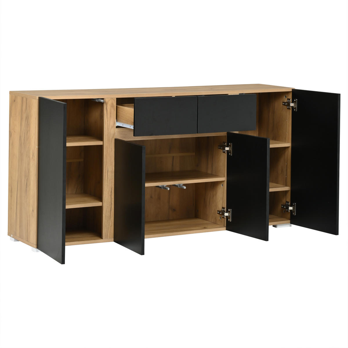 SIDEBOARD 140/35/70 cm mit 4 Türen, 2 Schubladen und verstellbaren Einlegeböden in Schwarz-Holzoptik - Schwarz/Naturfarben, Holzwerkstoff (140/70/35cm) - CHICFURN