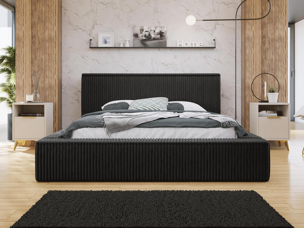 POLSTERBETT Glexi - Dunkelgrau, Holz/Textil (140/200cm) - MIRJAN24