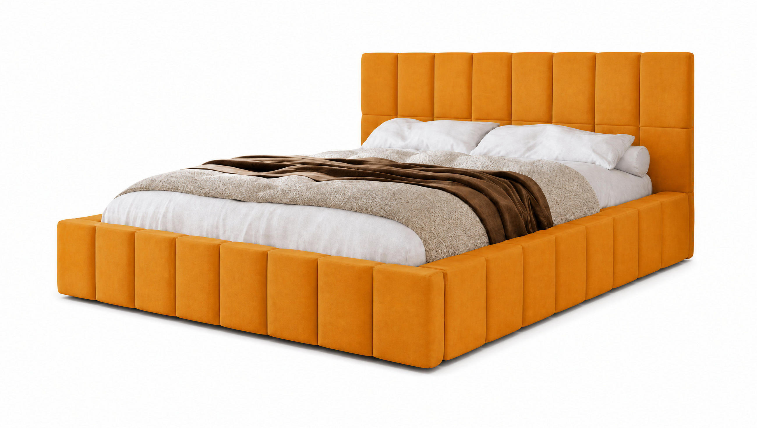 POLSTERBETT 140x200 cm, Alma, Doppelbett mit Bettkasten, Lattenrost aus Holz, Velourstoff, Gelb - Gelb, Holz/Textil (140/200cm) - Marpur