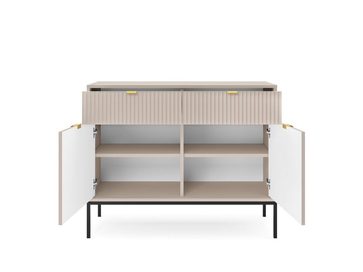 KOMMODE: 2 Schubladen, 2 Türen, Kaschmir, Schwarz, 104 x 83 x 39 cm, goldene Griffe - Beige/Schwarz, Holzwerkstoff/Metall (104/83/39cm) - 3XE LIVING