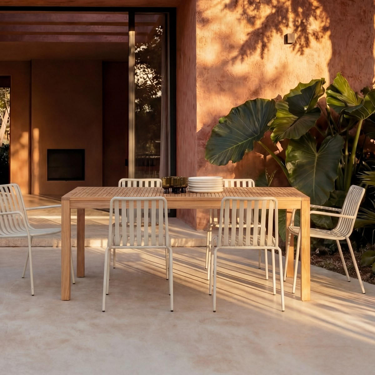 GARTENMÖBEL-SET 7-tlg Téo Beige aus Teak - Beige, Holz - Tikamoon