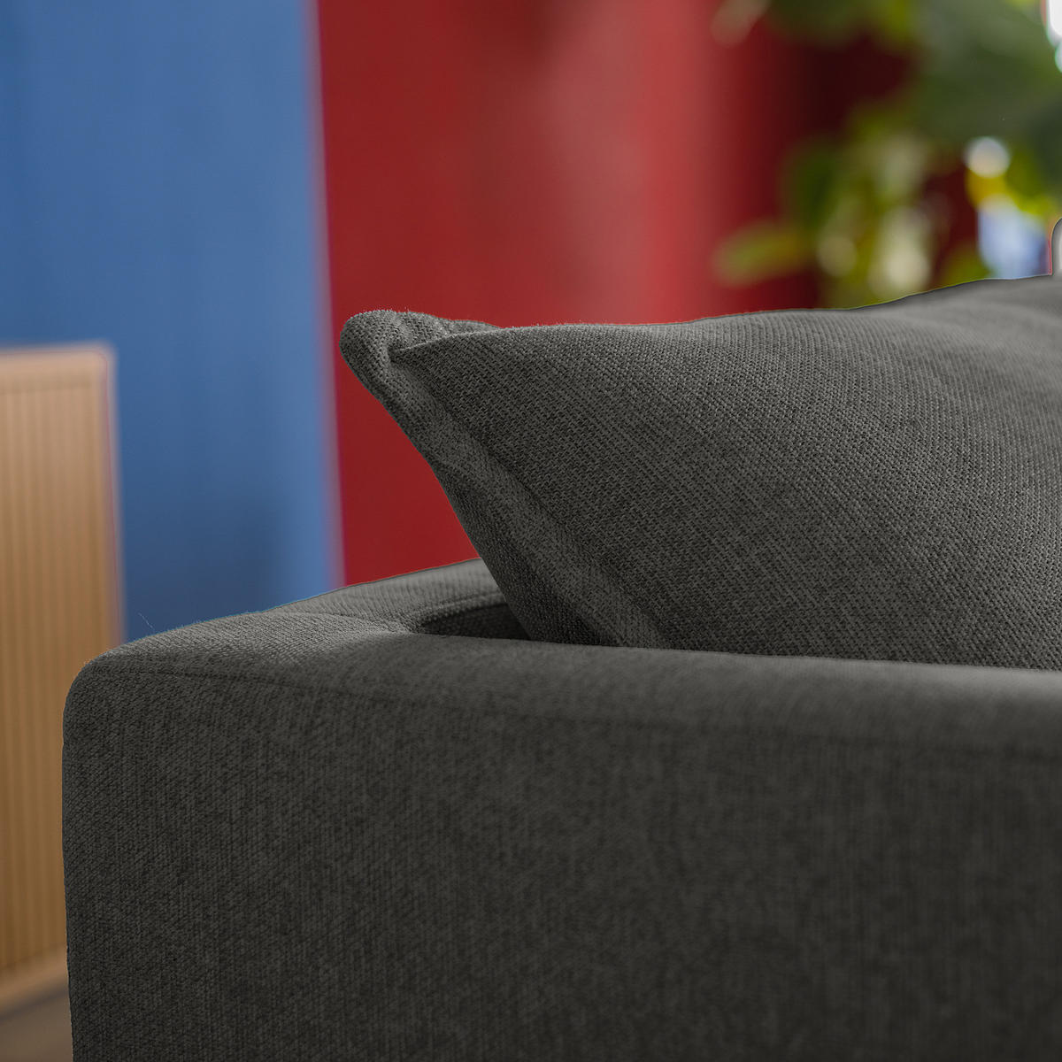 ECKSOFA mit Longchair - Grau - Webstoff - Dunkelgrau, Textil/Metall (261/140cm) - home24