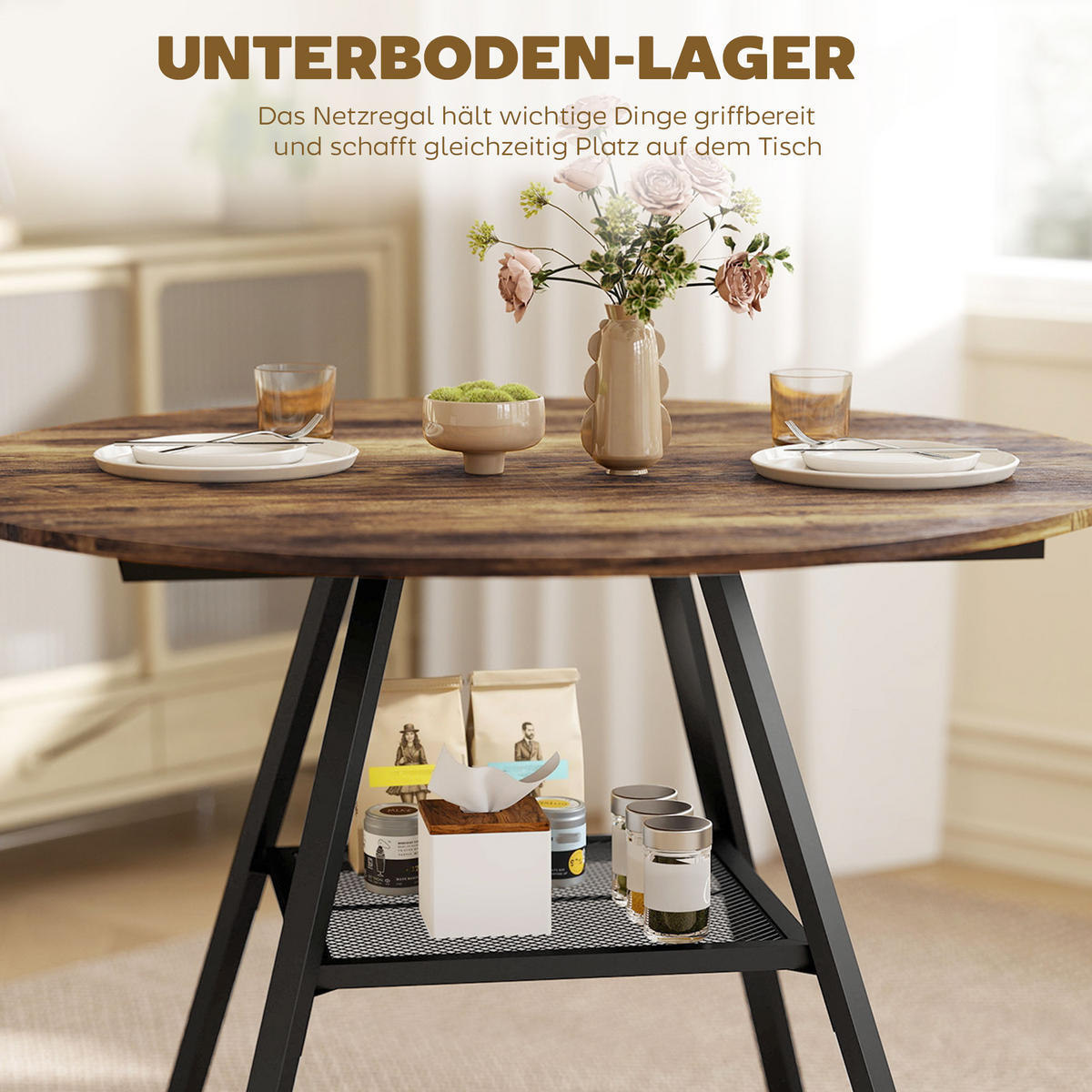 ESSTISCH Spanplatte Metall Rustikal Braun - Braun, Holzwerkstoff (100/100/76cm) - HOMCOM