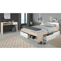 JUGENDZIMMER Set mit Stauraumbett 160 x 200 und Schreibtisch - Silberfarben/Weiß, Holz/Holzwerkstoff (140/79/200cm) - Parisot Meuble