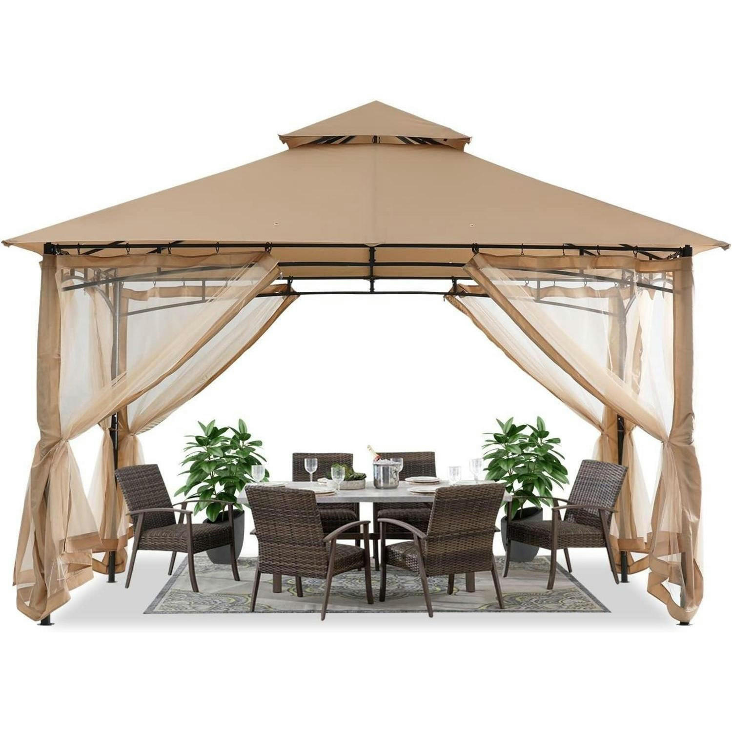 GARTENPAVILLON mit Netz und Doppeldach 3.35 x 3.35 m Beige - Beige, Textil (304.8/280.4/304.8cm)