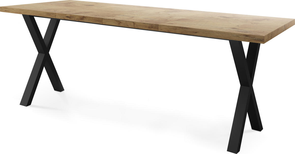ESSTISCH Blake rechteckig ausziehbar, Lancelot Eiche 140-240/80/76 cm - Eichefarben/Schwarz, Holzwerkstoff/Metall (140/80/76cm) - WFL GROUP