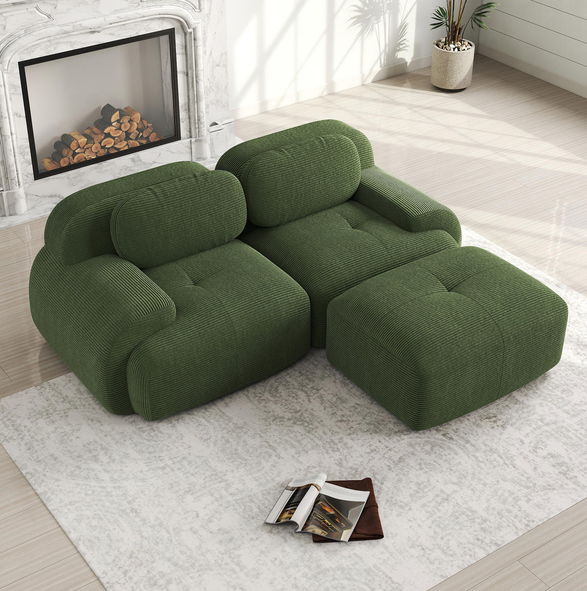 ECKSOFA 208/178/75 cm grün aus Cordstoff modular und montagelos - Grün, Textil (178/208cm) - OKWISH