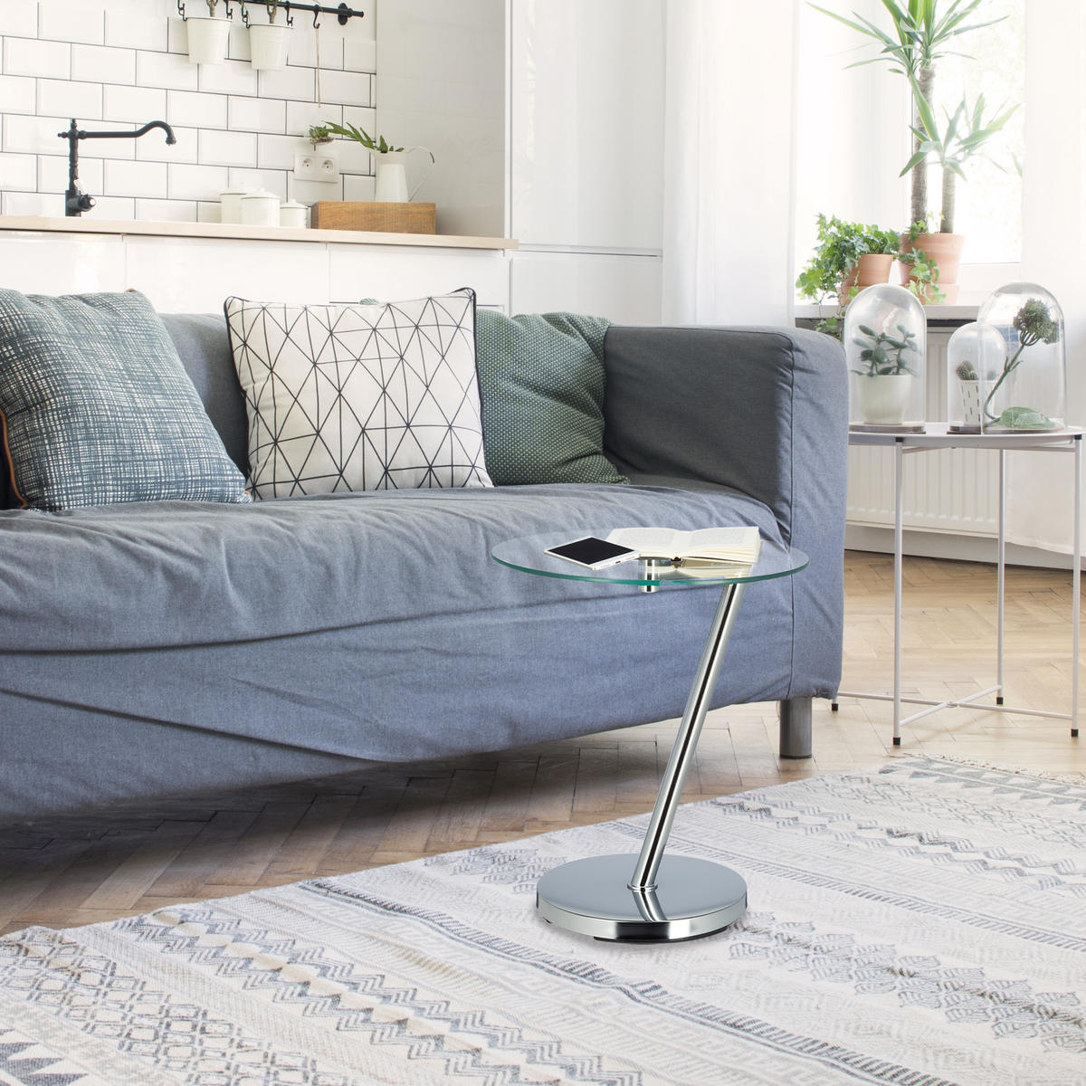 KAFFEETISCH - Silberfarben, Glas/Metall (45/45/52cm) - Relaxdays